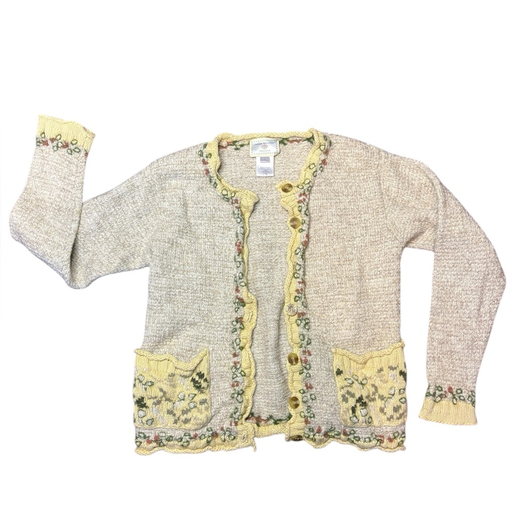 Vintage 1999 Cream Cardigan With Floral Trim